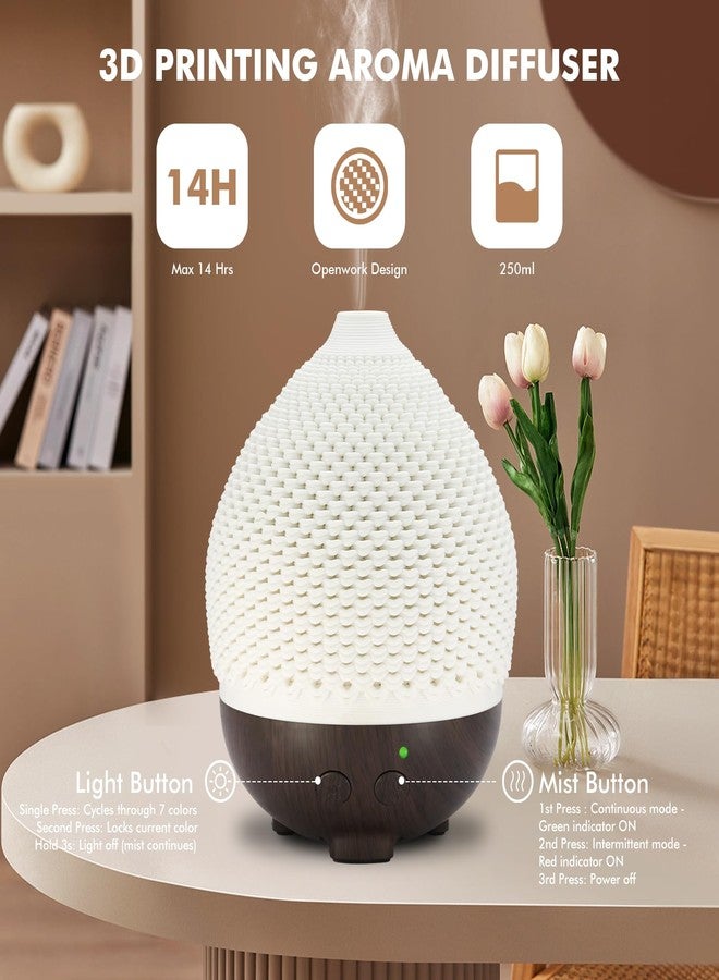 EQUSUPRO Essential Oils Diffuser Ceramic 250ml - Ultrasonic Aromatherapy Diffuser 3D Printing Dome, Cool Mist Air Freshener with 2 Mist Modes 7 Colors LED Lights, Auto Shut-Off Protection for Home Office Decor - Image 2